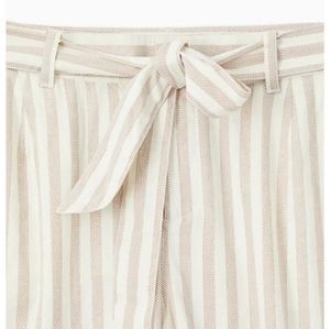 Tan & Ivory Stripe Linen Self Tie Wide Leg Pant